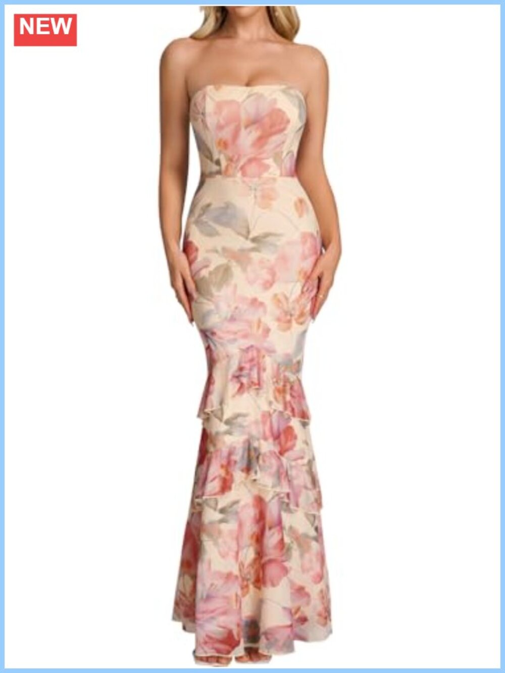Strapless Floral Mermaid Maxi Dress Formal Wedding Guest